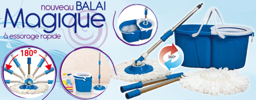Nouveau Balai Magique + Seau essoreur + Têtes Microfibres