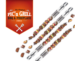 Set de Pics à brochettes avec bouton coulissant + 1 Brosse de nettoyage pour barbecue OFFERT