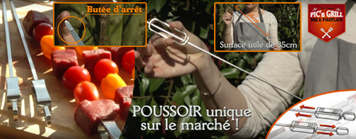 Set de Pics à brochettes avec bouton coulissant + 1 Brosse de nettoyage pour barbecue OFFERT